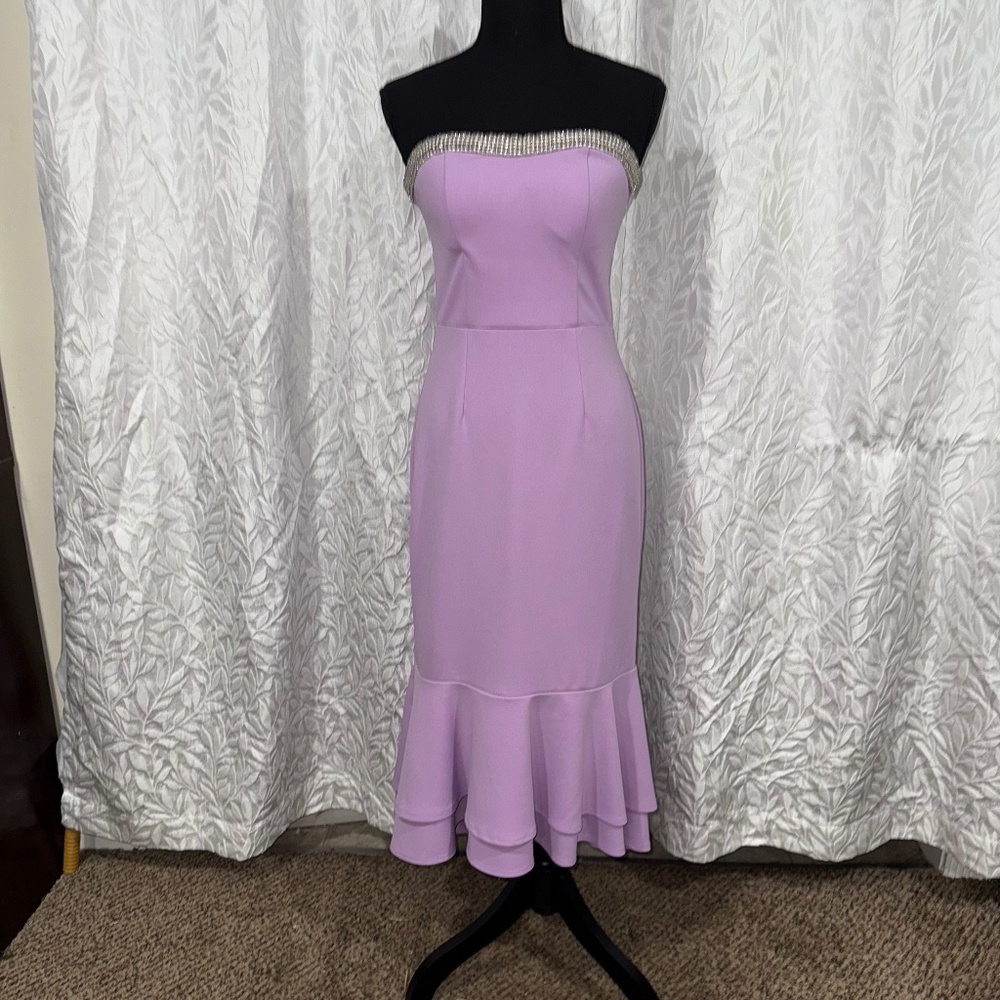 Strapless purple silver modern mermaid midi size small short to long dress Venus